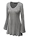 MBJ Womens Solid / Tie-Dye V Neck Long Bell Sleeve Tunic Top - Made in USA