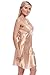 BellisMira Women's Satin Chemise Nightgowns, Sexy Sleepwear V Neck Spaghetti Strap Silk Lace Nightdress Champagne Gold, L