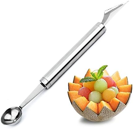 UREEN OldPAPA Dual-functional Stainless Steel Fruit Melon Carving Tools Spoon Melon Carver Ball Scoop Knife Slice Cutter Ice-cream Baller Digging Tool for Kitchen Restaurant Bar Party