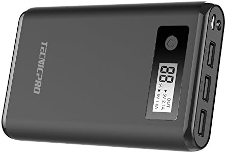 Tecnicpro Portable Charger USB Output 3-Port Power Bank Portable Phone Charger 10000mAh Battery Charger LCD Digital Display Mobile Phone Charger for iPhone ipad Samsung Galaxy Nintendo Swith