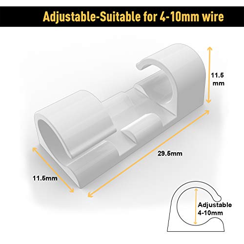 XIAOXI Cable Clips with Strong Self-Adhesive Pads | Tidy and Organise Cords and Wires | Black | Set of 20 (White)