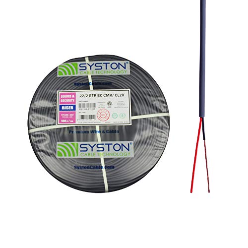 22/2 22 AWG 2 Stranded Pure Copper Conductors Unshielded Security Control Alarm Cable, UL/ETL CMR/CL3R Gray 500ft Speed Bag