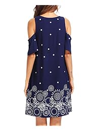 Romwe Vestido de manga corta con estampado floral de manga corta y hombros fríos, casual y holgado.