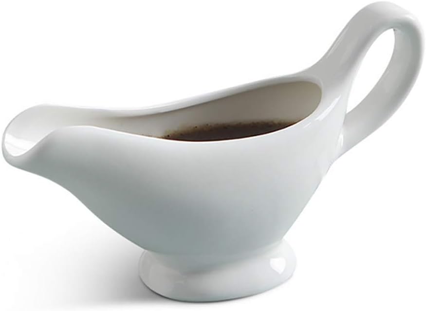 Ceramic Gravy Boat Sauce Boat Stand Container Plate Tableware for Gravy, Custard & Cream (L)