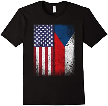 Mens Czech American Flag T-shirt Czech Republic Usa Tee 2XL Black