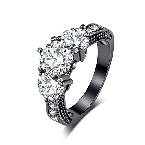 YAZILIND Black Gold Plated Rings White Zirconia Wedding Promise Eternity for Women Size 6.5