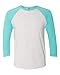 Next Level Apparel 6051 Unisex Tri-Blend 3 By 4 Sleeve Raglan - Tahiti Blue & Heather White44; Medium