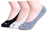 QBSM 3 Pack Womens Bowtie Dots Novelty Cotton Non Slip No Show Liner Socks