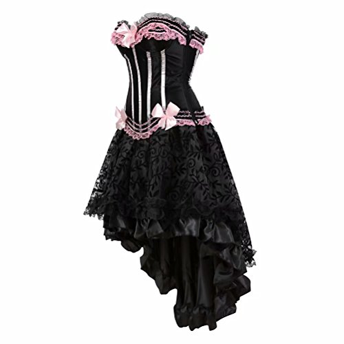 Corsetto-Bustino-in-Pizzo-con-Gonna-Tutu-Elegante-Donna-Sexy-Halloween-Costumi-Natale-Abito-Set-Rosa-S