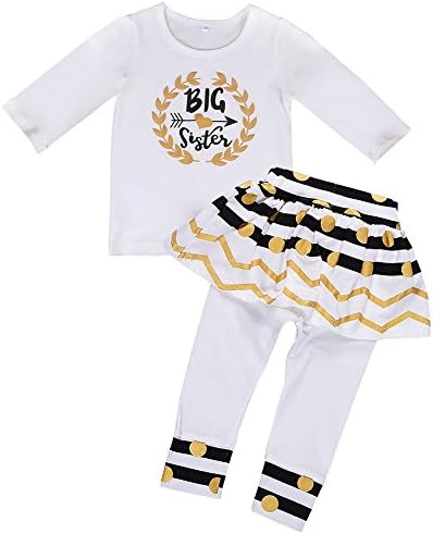Little Big Sister Suit Set,Romper T-Shirt Polka Dot Skirt Dress Outfits Set For Baby Girl (2-3 Year, Long Sleeve Big Sister)