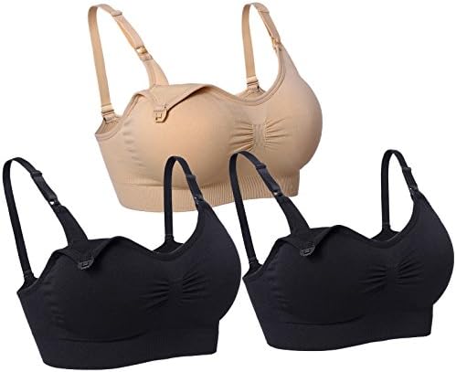 Sayceli Womens Seamless Nursing Bras Wirefree Maternity Bralette For Breastfeeding Pack of 3 Color "3Pack(Black,Beige)" Size XL