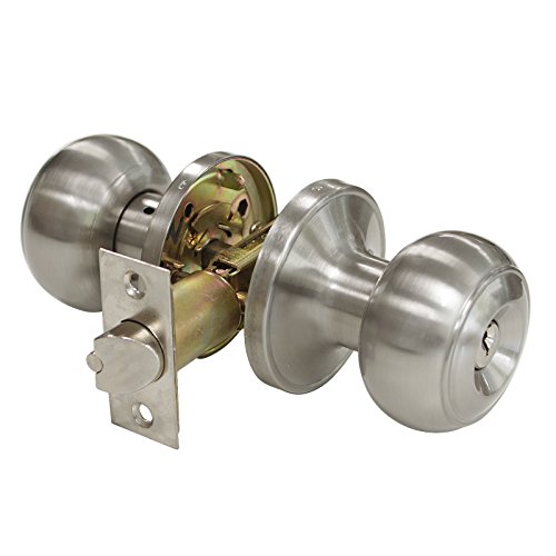 Brushed Nickel Keyed Entry Combo Door Knobs, Exterior Entry Door Handles Keyed Alike, Flat Ball Shape, Door Knobs Contractor Pack of 4