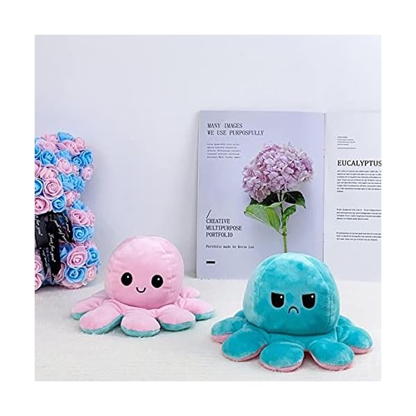 N2 CUTE DOUBLE SIDED OCTOPUS Plushy Uk. Show Your Mood Without Saying A Word. PINK & LIGHT BLUE Double Sided Plushie Squid Gift.