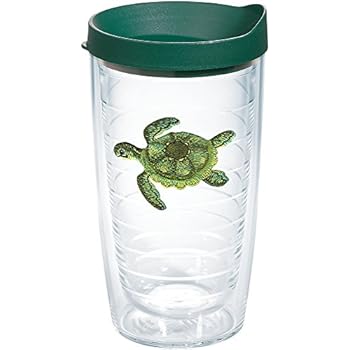 Tervis 1254380 Green Turtle Tumbler with Emblem and Hunter Green Lid 16oz, Clear