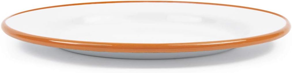 Crow Canyon Home Enamelware Dinner Plate, Solid White with Orange Rim
