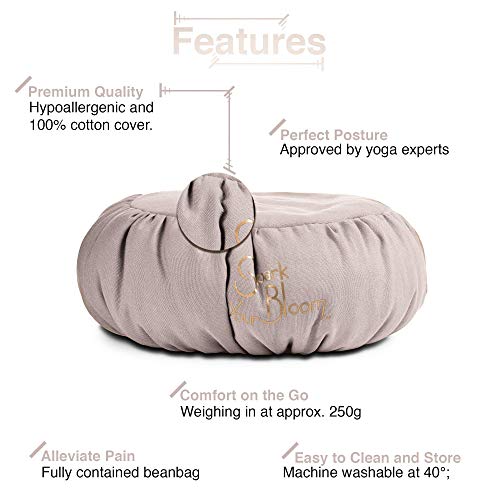SparkYourBloom-Meditation-Pillow-Yoga-Zafu-Bolster-Mindfulness-Cushion-Beanbag-filling-100-polystyrene-pearls-Posture-Aiding-Machine-Washable
