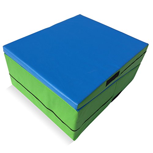 gymmatsdirect Folding Gymnastics Incline Mat Large Cheese Wedge Ramp Skill Shape Triangle Tumbling Mats 60"x30"x15", Blue/Green