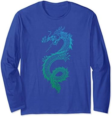 Unisex Awesome Japanese Dragon Long Sleeved TShirt Medium Royal Blue