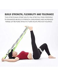 Yogu - Correas elásticas con trabillas para terapia física, yoga, rehabilitación, entrenamiento, pilates, estiramiento, ejercicios con 12 trabillas de 96 x 1.5 pulgadas con bolsa de transporte