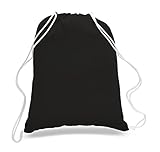 BagzDepot 100% COTTON Budget Friendly Sport Drawstring Bag Cinch Packs (Black)
