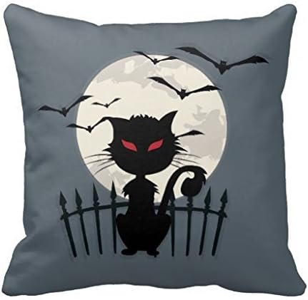 18" x 18" Halloween Cat & Flying Black Bats Decorative Throw Pillow Case Cushion Cover
