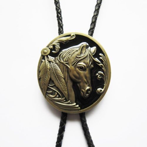 WESTERN Leather String Bolo Tie Western Horse - Antique Bronze