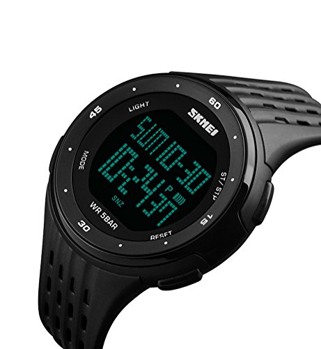 Men's Sports Watch Military 50M Waterproof Digital LED Large Face Wrist Watch with Black Silicone Strap Simple Army Watch