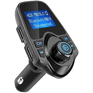 Image of Nulaxy Bluetooth Car FM Transmitter Audio Adapter Receiver Wireless Handsfree Voltmeter Car Kit TF Card AUX USB 1.44 Display - KM19 Black