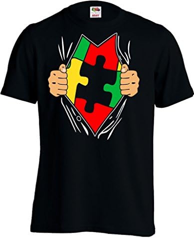 Hardwood Apparel Men's Autism Awareness Superhero T-Shirt Large Black