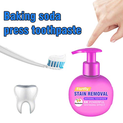 Strengthening Stain Removal Gel Toothpaste Teeth Whitening Toothpaste Fight Bleeding Gums White Toothpaste, Natural, Vegan, Paraben-Free, Anti-Cavity, Pump Packaging (Rambutan)