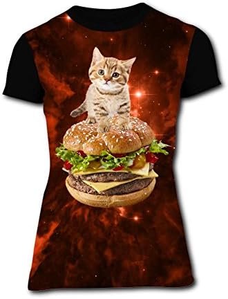 Womens Hamburger with Baby Cat Short-Sleeve T-Shirts Tees XL