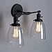 Phansthy Black Wall Sconce Double Sconce Light with Dual 5.6 Inches Clear Glass Lampshade(Black)