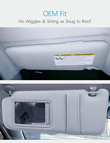 BEAUTYOVO Driver Side Sun Visor for Toyota Camry 2007 2008 2009 2010 2011 Built in Makeup Mirror, Replacement Part for Camry Without Sunroof and Light, Gray