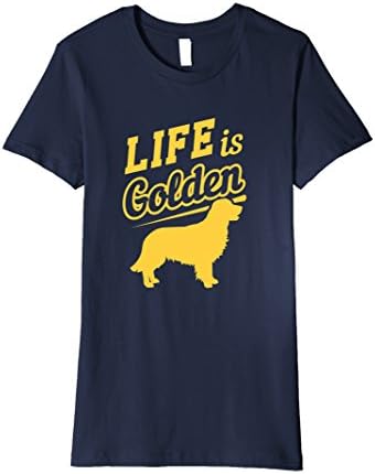 Womens Cute Life Is Golden Dog T-Shirt Golden Retriever Tee Large Navy