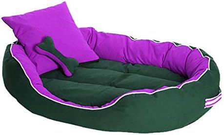 PetsHub's Elite Dog Bed & Cat Bed Ultra Soft Purple & Black Reversible with 2 Extra Pillows (Export Quality)-Large