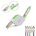 Geekercity 2M/6.6FT 2 in 1 Retractable Charging Data Sync Cable Cord - Lightning Micro USB to USB Charger Cable for iPhone 7 6 Plus 6S iPad Android Samsung Galaxy HTC LG & More (Green)