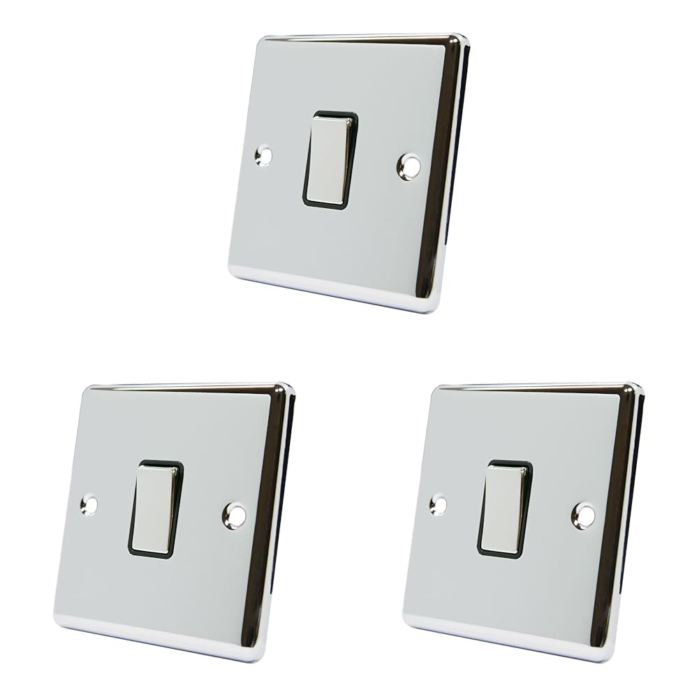 AET CPC1GSWIBC Polished Chrome Classical Black Insert Metal Rocker Switch-10 Amp Single 1 Gang 2 Way Light Switch (Pack of 3)
