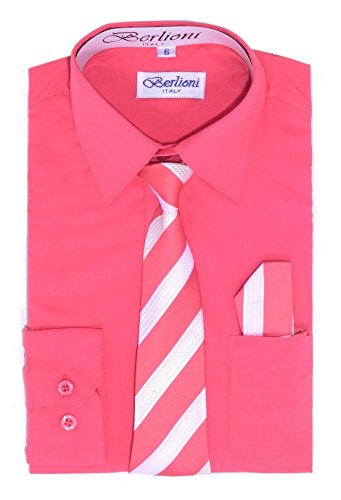 Paragon Stores Boy's Dress Shirt, Necktie, and Hanky Set - Coral, Size 10