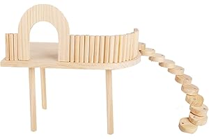ANTIAI Wooden Hamster Stand Platform and Ladders for Guinea Pig Play Food Bowl Bottle,Small Pet Wooden Desk with Legs for Hamster Ladder Rat Climbing