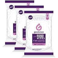 Goodwipes Down There Feminine Flushable Wet Wipes for Women, Lavender Scent, 60 Wipe Pack, 3 Count (180 Wipes)