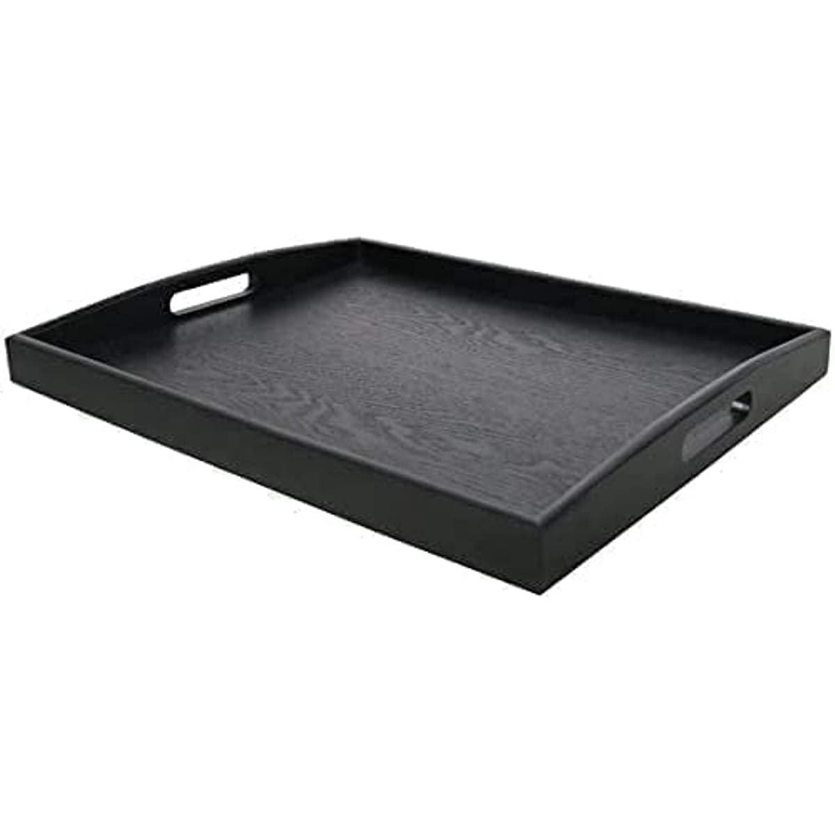 Dudoplatz Large Rectangular Wooden Serving Tray with Large Black Wooden Handle (45x35 cm)