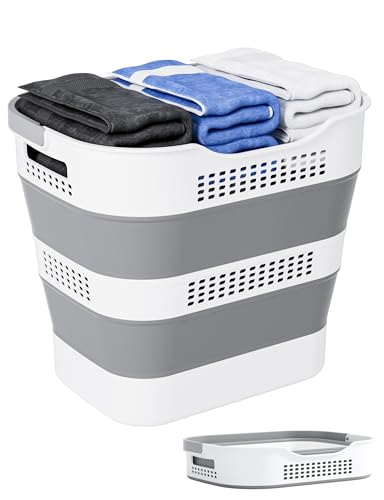 Beinilai Collapsible Laundry Basket,43L (11.5Gallon) Foldable Laundry Basket Plastic with Handles,Pop Up Storage Container/Organizer/Hamper for Laundry, Space Saving and Durable (1 Pack, Grey)