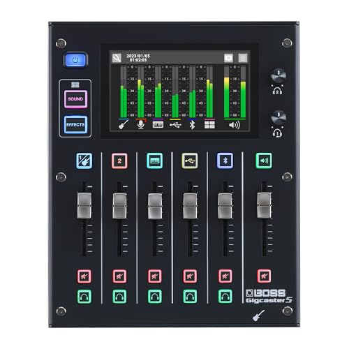 BOSS Gigcaster 5 Compact 5-Channel Audio Streaming Mixer with Direct Guitar/Bass Input | 2 XLR Mic Inputs | Stereo Line Input | 8 Touchscreen SFX Pads | 16x12 USB Audio Interface | Bluetooth (GCS-5)