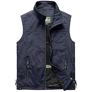 Men's Outdoor Vest with Multiple Pockets, Lightweight Breathable Sleeveless Jacket with Adjustable Hem for Fishing