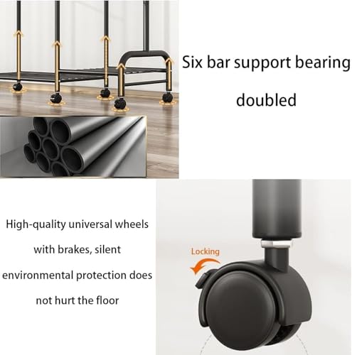 Clothes Hanger Stand with Shelves, Garment Rack, Free Standing Metal Clothing Hanging Rack, Single Rail, Wardrobe Top&Bottom Storage Shelf, Shoes Handbags Baskets, Bedroom Garment Organizer (A-Black)