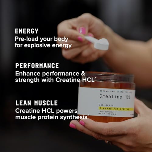 BEYOND RAW Creatine HCl Powder, Science Backed, Lab Grade, Creatine for Women & Men, Muscle Strength, Energy Production, Athletic Performance, Cognitive Support, Cellular Hydration, 60 Servings
