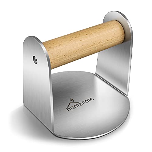 homenote Stainless Steel Grill Press, 5.08 Inch Heavy Duty Bacon Burger Press with Wooden Handle