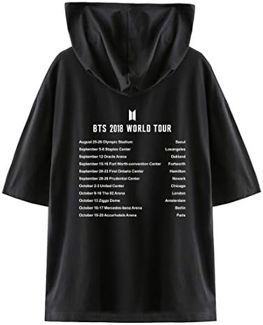 Cutadorns BTS Unisex Short Sleeves Hooded T-Shirt Love Yourself BTS 2018 World Tour T-Shirt with Cap