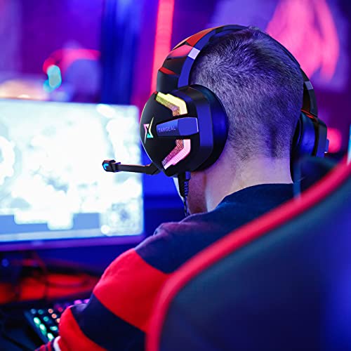 7.1 Stereo Bass Surround Sound Gaming Headset for PS4 PS5 PC Laptop, USB Jack Over Ear Wired Gaming Headphones with Noise Canceling Mic, LED RGB Light,1pcs Free USB Type C Cable Adapter