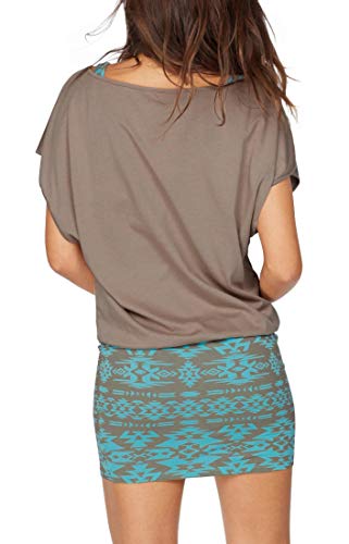 Jusfitsu Women Summer Outfits 2 Piece Dresses Casual Loose Shirt Top Print Bodycon Mini Tank Dress Off Shoulder Khaki S